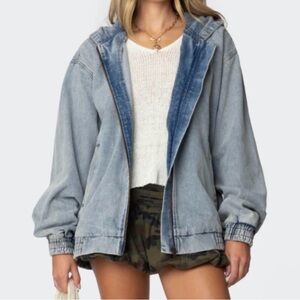 Edikted Light Blue Denim Hooded Jacket new with tags